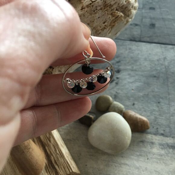 Austrian Crystal Sterling Circle Chain Earrings - Picture 3 of 5